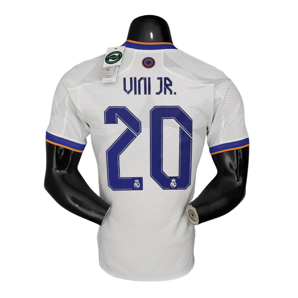 Real Madrid Home Authentic Player 2021/22 Vini JR. 20 FIFA WCC Patch UCL UEFA Foundation Patches - Slim Fit