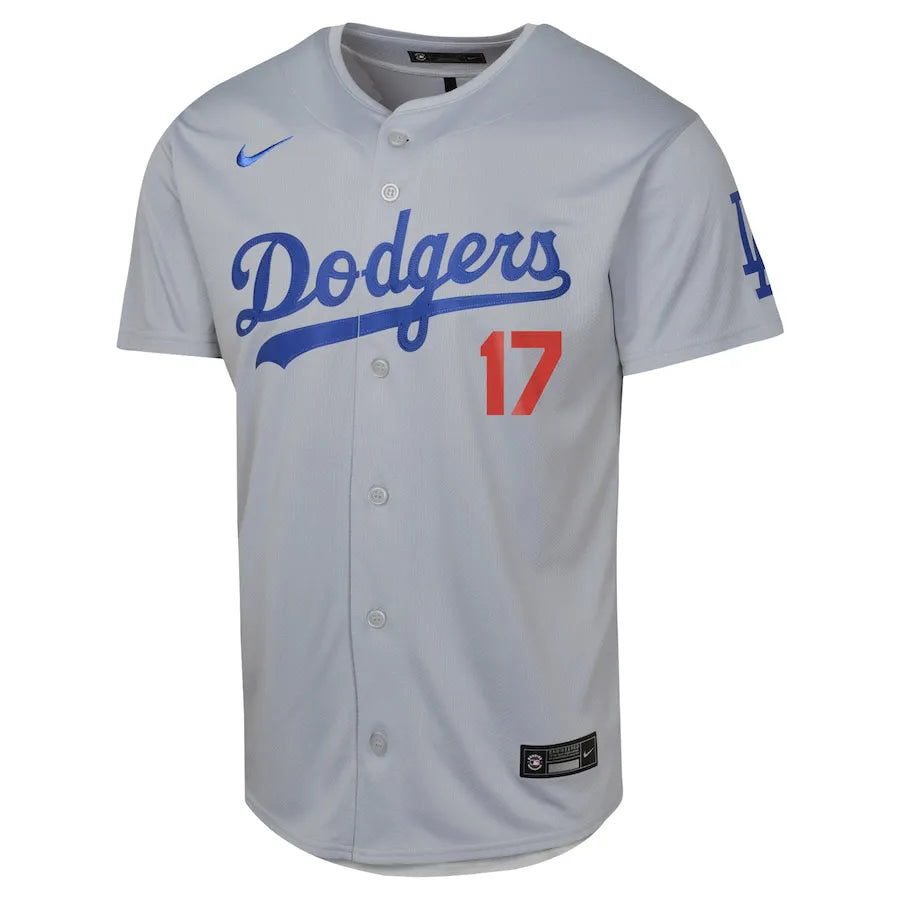 Jersey MLB Los Angeles Dodgers Away Nike Torcedor Masculina Cinza Shohei Ohtani 17