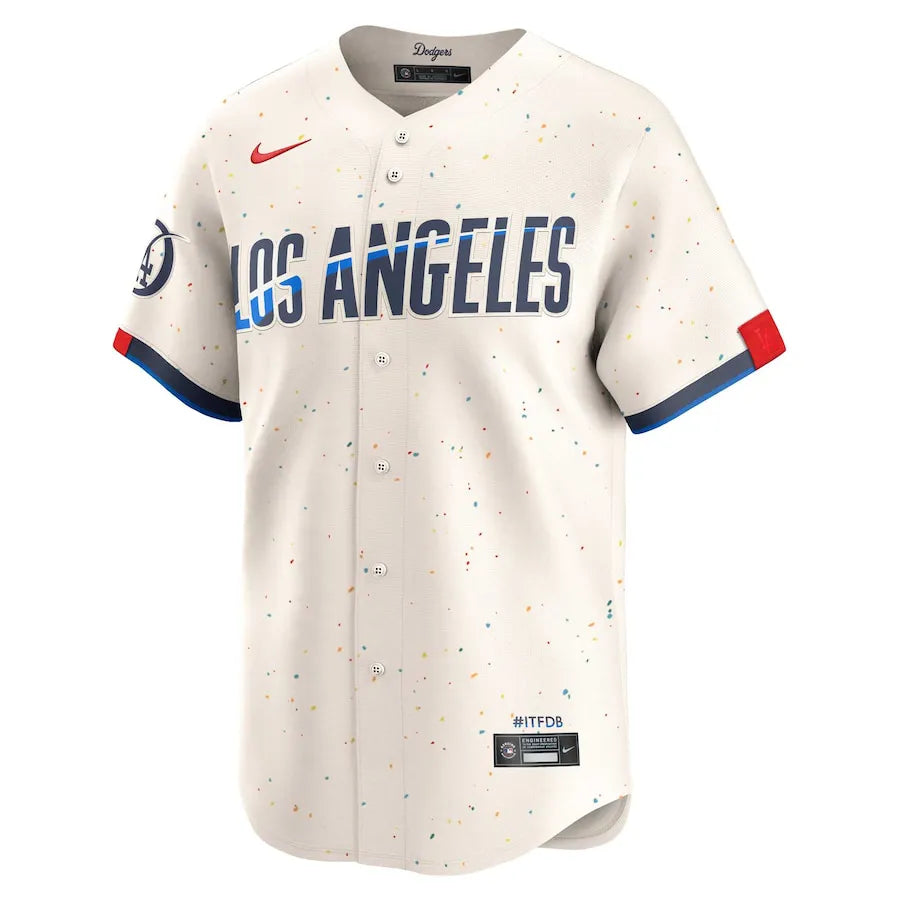 Jersey MLB Los Angeles Dodgers City Connect Nike Torcedor Masculina Bege