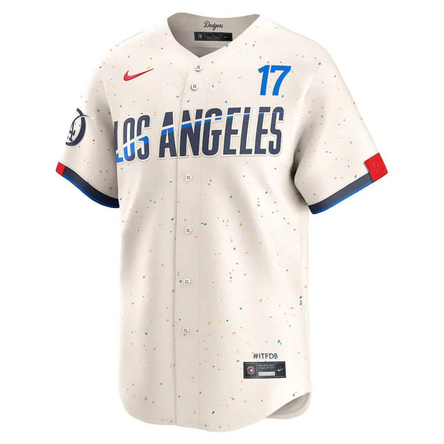 Jersey MLB Los Angeles Dodgers City Connect Nike Torcedor Masculina Bege Shohei Ohtani 17