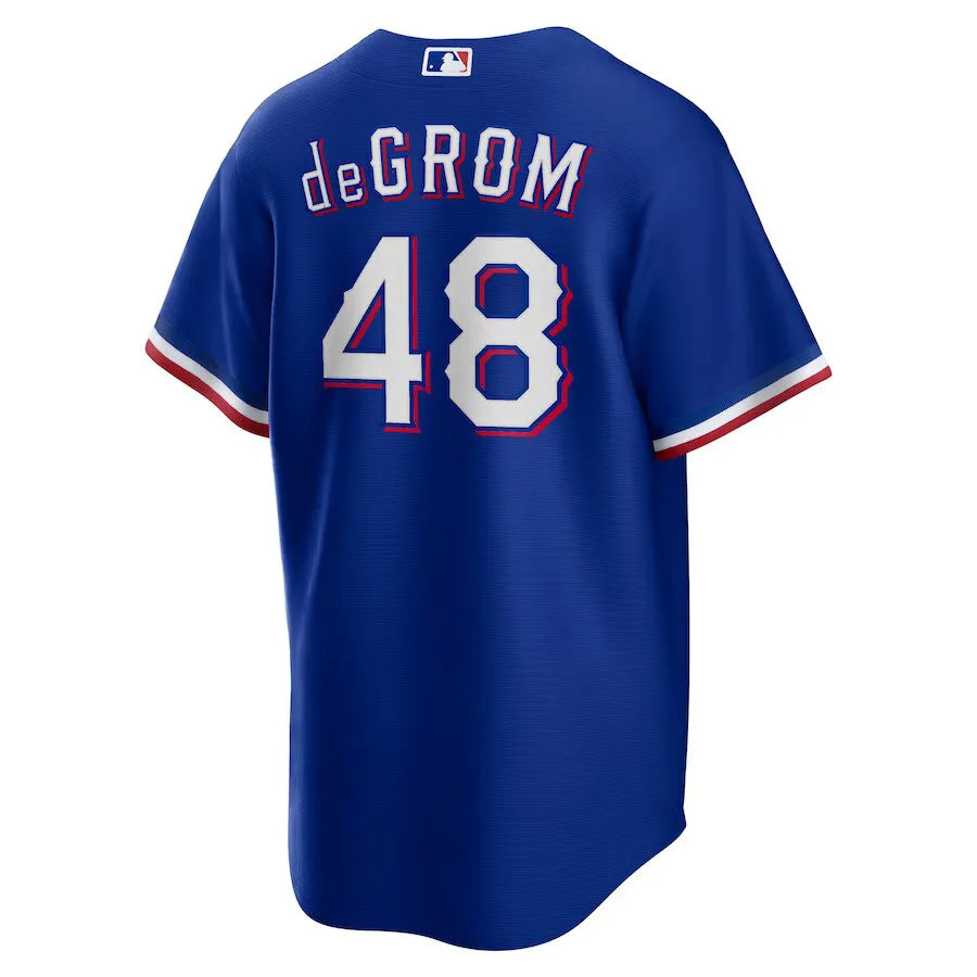 Jersey MLB Texas Rangers II Nike Torcedor Masculina Azul Jacob deGrom 48