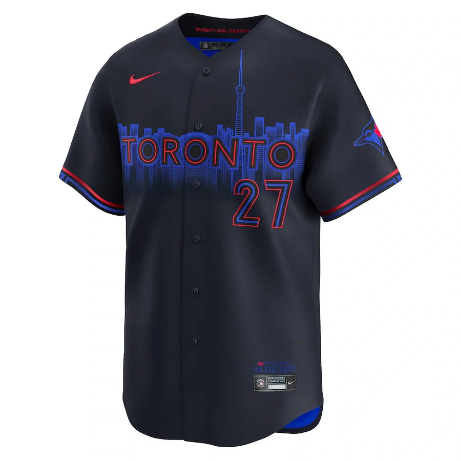 Jersey MLB Toronto Blue Jays Nike City Connect Torcedor Masculina Azul Marinho Vladimir Guerrero Jr. 27