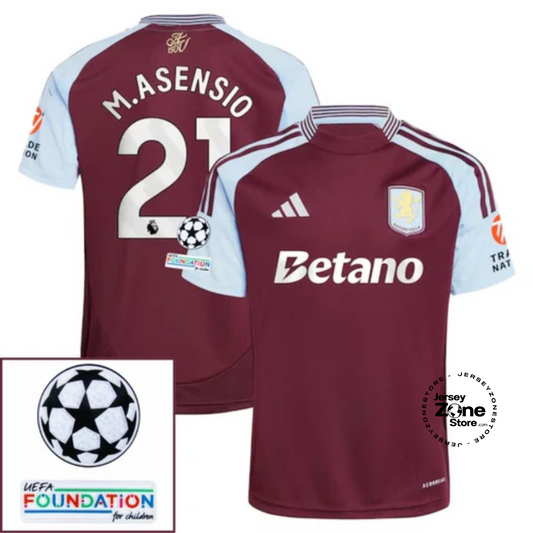 Aston Villa Marco Asensio 21 Home Fan Jersey 2024/25 Patches UCL UEFA Foundation (Official Printing)