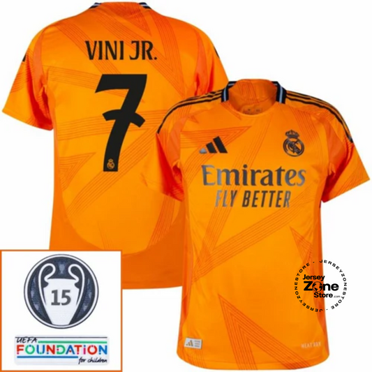 Real Madrid Vini JR. 7 Away Fan Jersey 2024/25 Patches UCL UEFA Foundation (Official Printing)