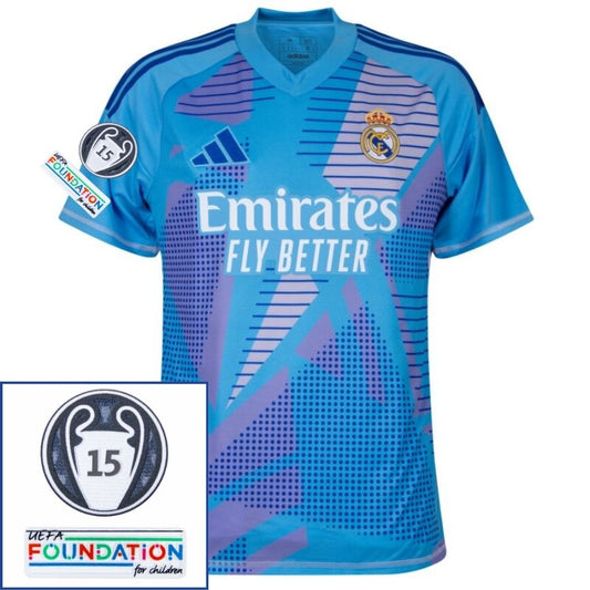 Real Madrid GK 1 Fan Jersey 2024/25 Patches UCL UEFA Foundation (Official Printing)