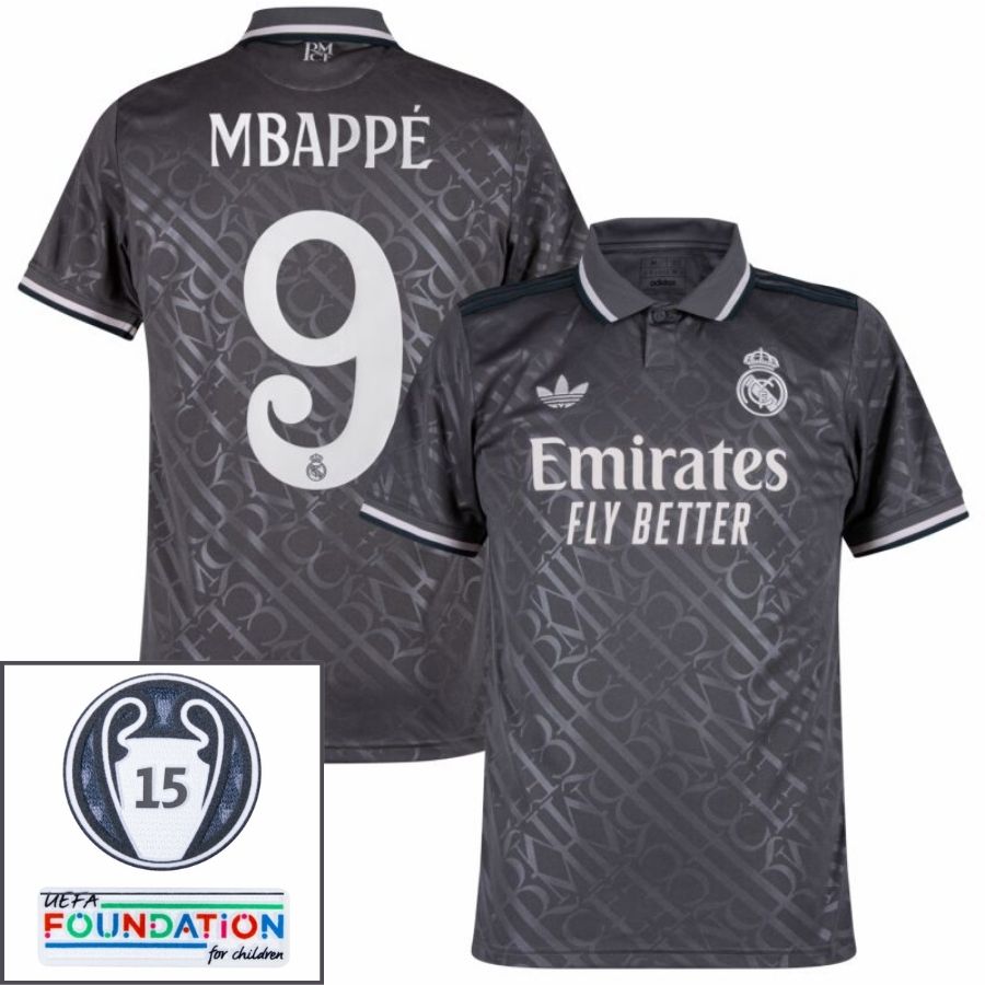 Real Madrid Mbappé 9 Third Fan Jersey 2024/25 Patches UCL UEFA Foundation (Official Printing)