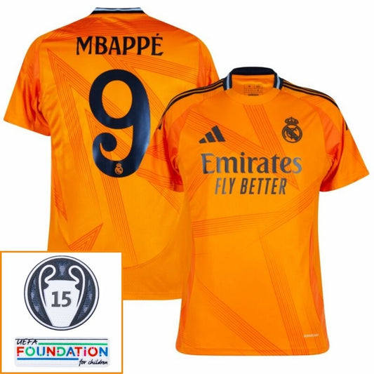 Real Madrid Mbappé 9 Away Fan Jersey 2024/25 Patches UCL UEFA Foundation (Official Printing)