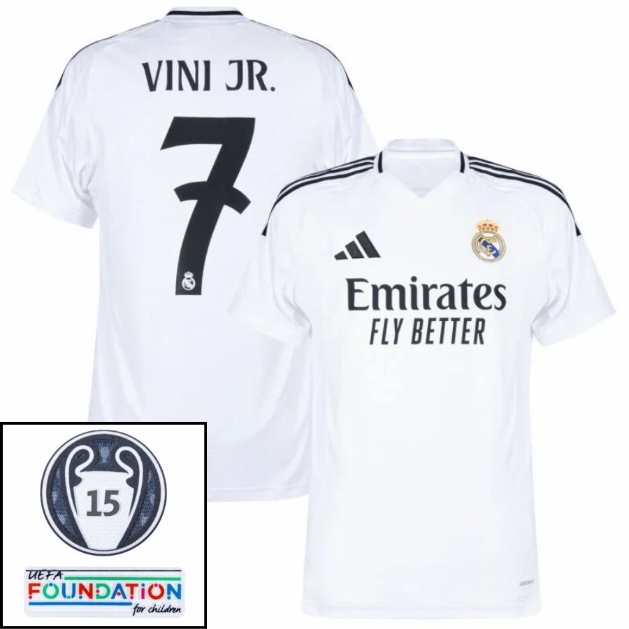 Real Madrid Vini JR. 7 Home Fan Jersey 2024/25 Patches UCL UEFA Foundation (Official Printing) - Jersey Zone