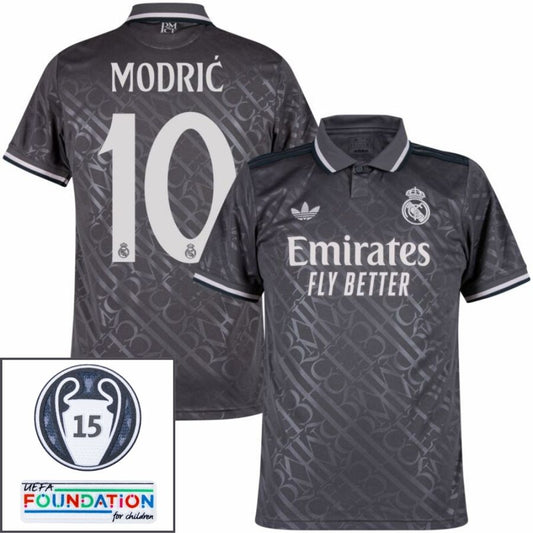 Real Madrid Modric 10 Third Fan Jersey 2024/25 Patches UCL UEFA Foundation (Official Printing)