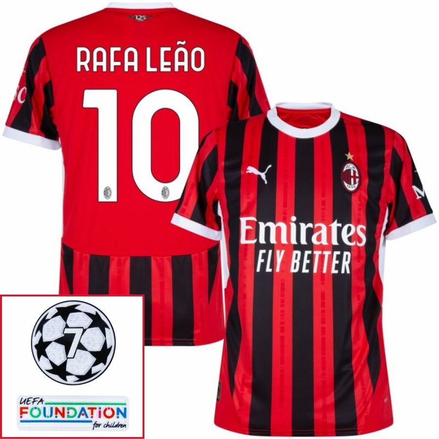 AC Milan Rafa Leão 10 Home Fan Jersey 2024/25 Patches UCL UEFA Foundation (Official Printing) - Jersey Zone