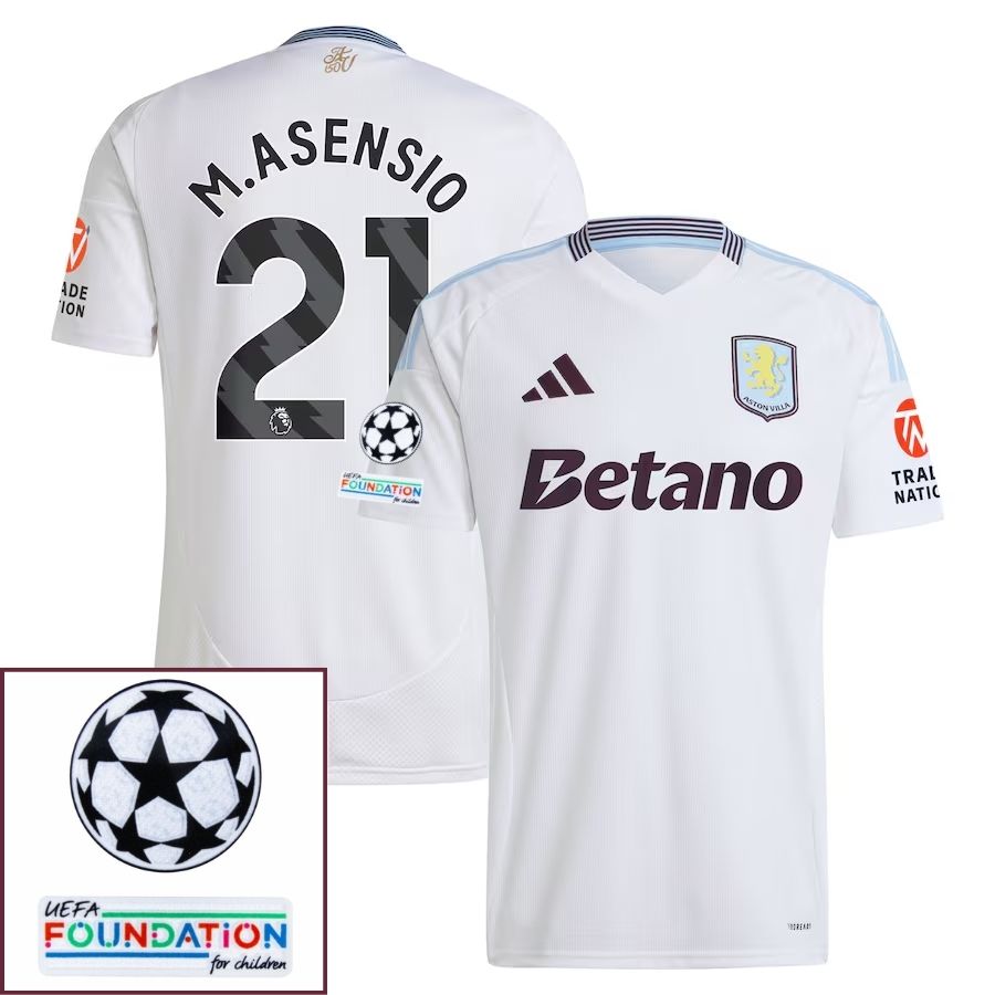 Aston Villa Marco Asensio 21 Away Fan Jersey 2024/25 Patches UCL UEFA Foundation (Official Printing)