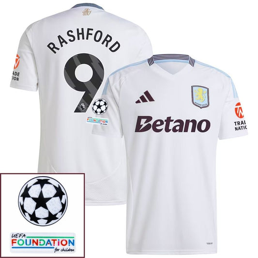 Aston Villa Rashford 9 Away Fan Jersey 2024/25 Patches UCL UEFA Foundation (Official Printing)