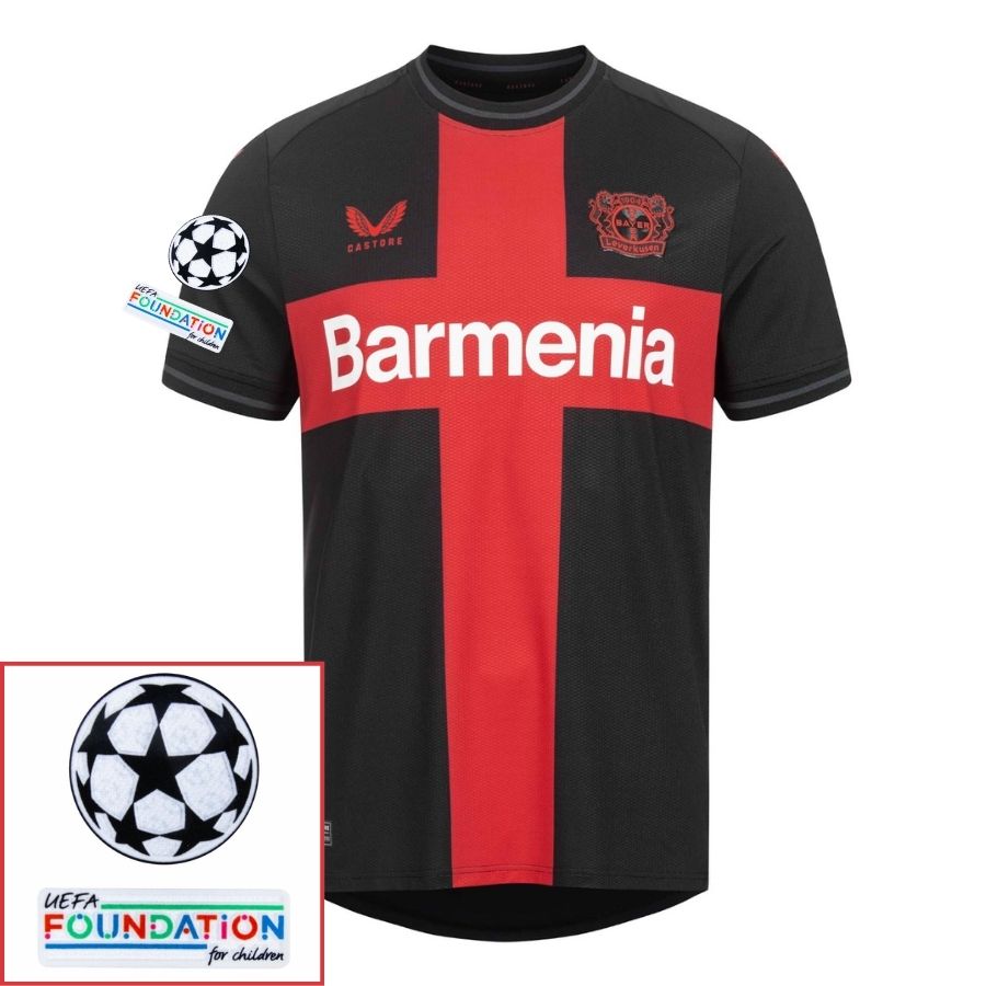 Bayer 04 Leverkusen Home Fan Jersey 2023/24 Patches UCL UEFA Foundation (Official Printing)