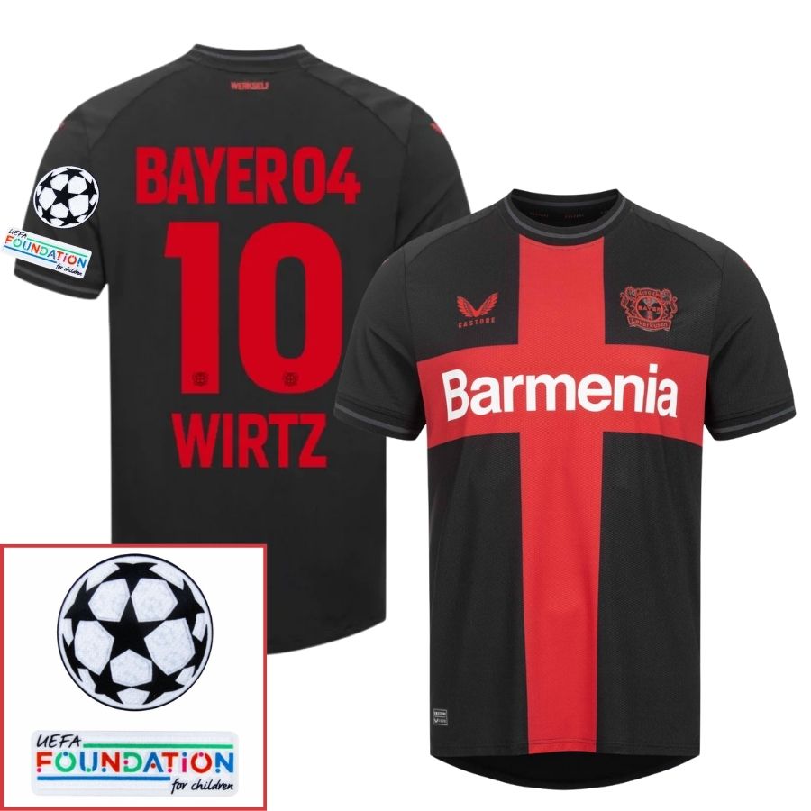 Bayer 04 Leverkusen Home Fan Jersey 2023/24 Patches UCL UEFA Foundation (Official Printing)
