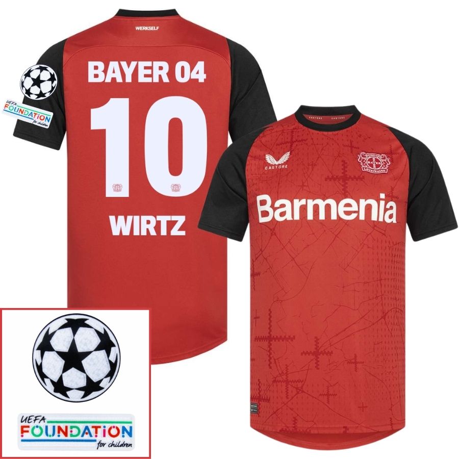 Bayer 04 Leverkusen Home Fan Jersey 2024/25 Patches UCL UEFA Foundation (Official Printing)