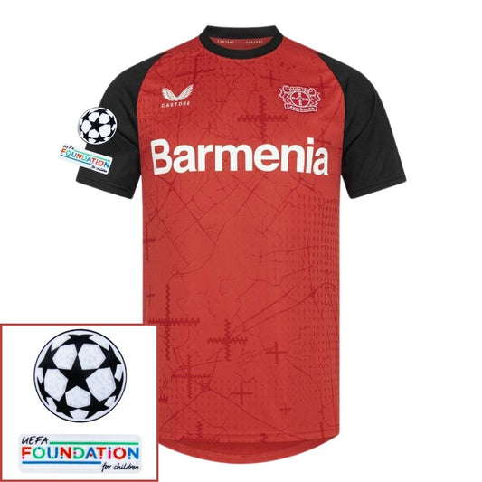 Bayer 04 Leverkusen Home Fan Jersey 2024/25 Patches UCL UEFA Foundation (Official Printing)