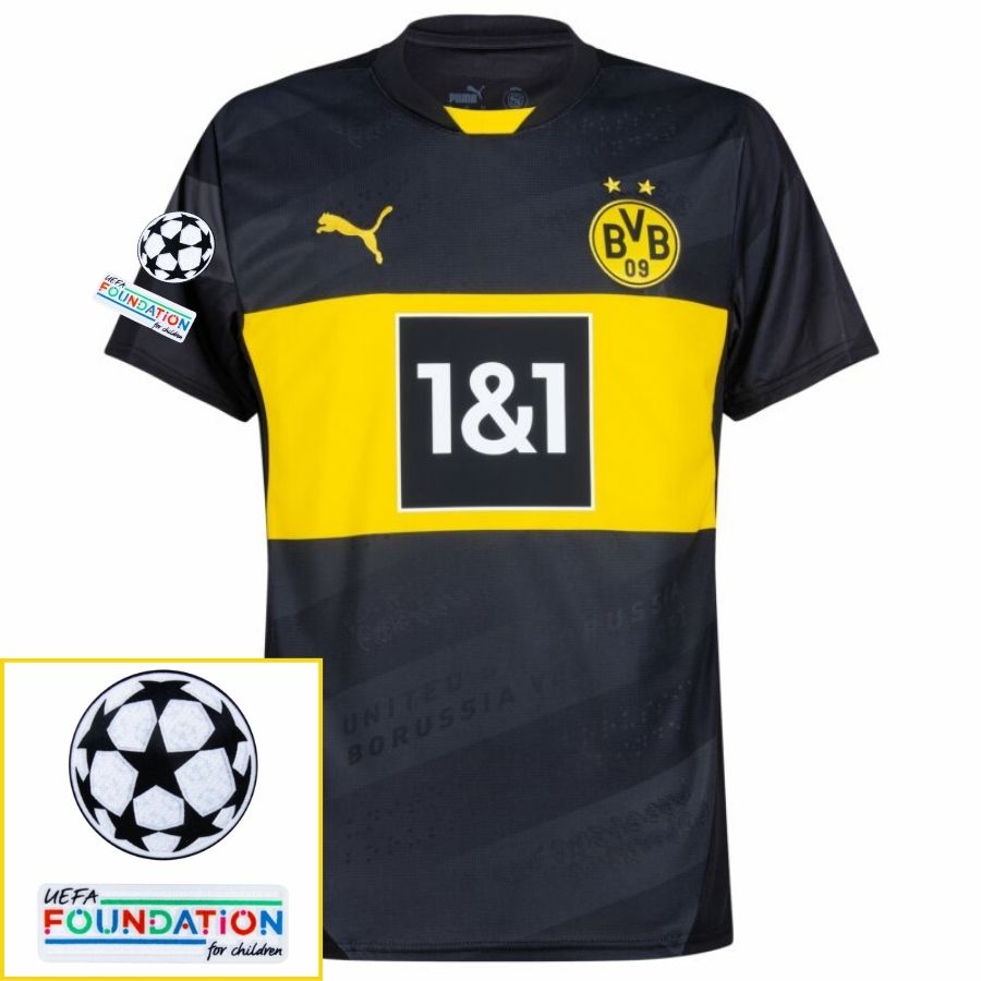 Borussia Dortmund Away 2024/25 Patches UCL UEFA Foundation (Official Printing) - Jersey Zone