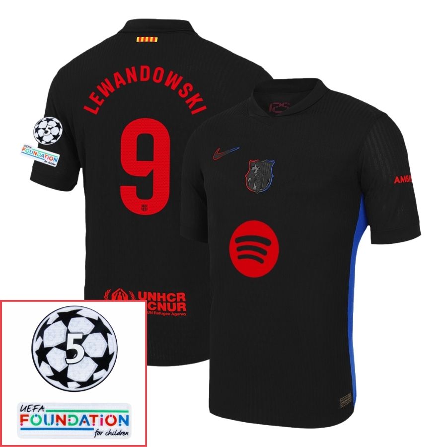 Barcelona Lewandowski 9 Away 2024/25 Patches UCL UEFA Foundation (Official Printing)