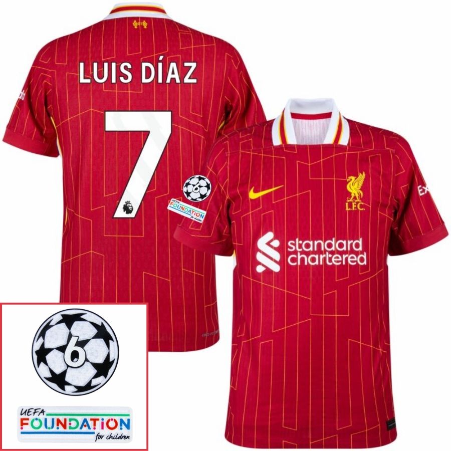 Liverpool Luis Díaz 7 Home 2024/25 Patches UCL UEFA Foundation (Official Printing)