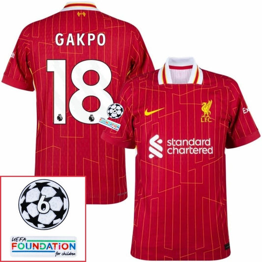 Liverpool Gakpo 18 Home 2024/25 Patches UCL UEFA Foundation (Official Printing)