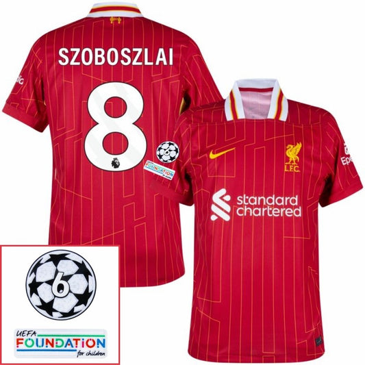 Liverpool Szoboszlai 8 Home 2024/25 Patches UCL UEFA Foundation (Official Printing)