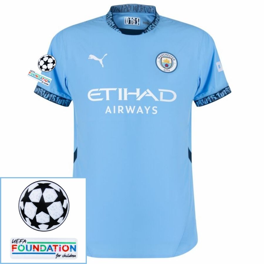Manchester City Home 2024/25 Patches UCL UEFA Foundation (Official Printing) - Jersey Zone