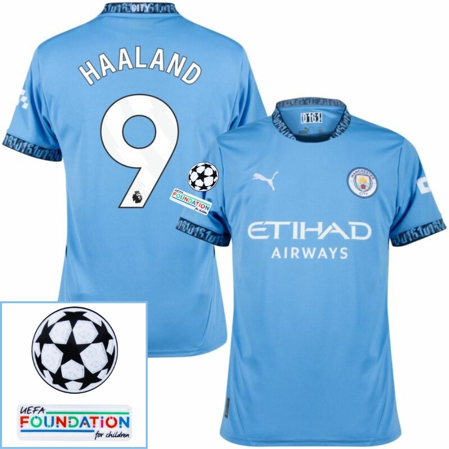 Manchester City Home 2024/25 Patches UCL UEFA Foundation (Official Printing) - Jersey Zone