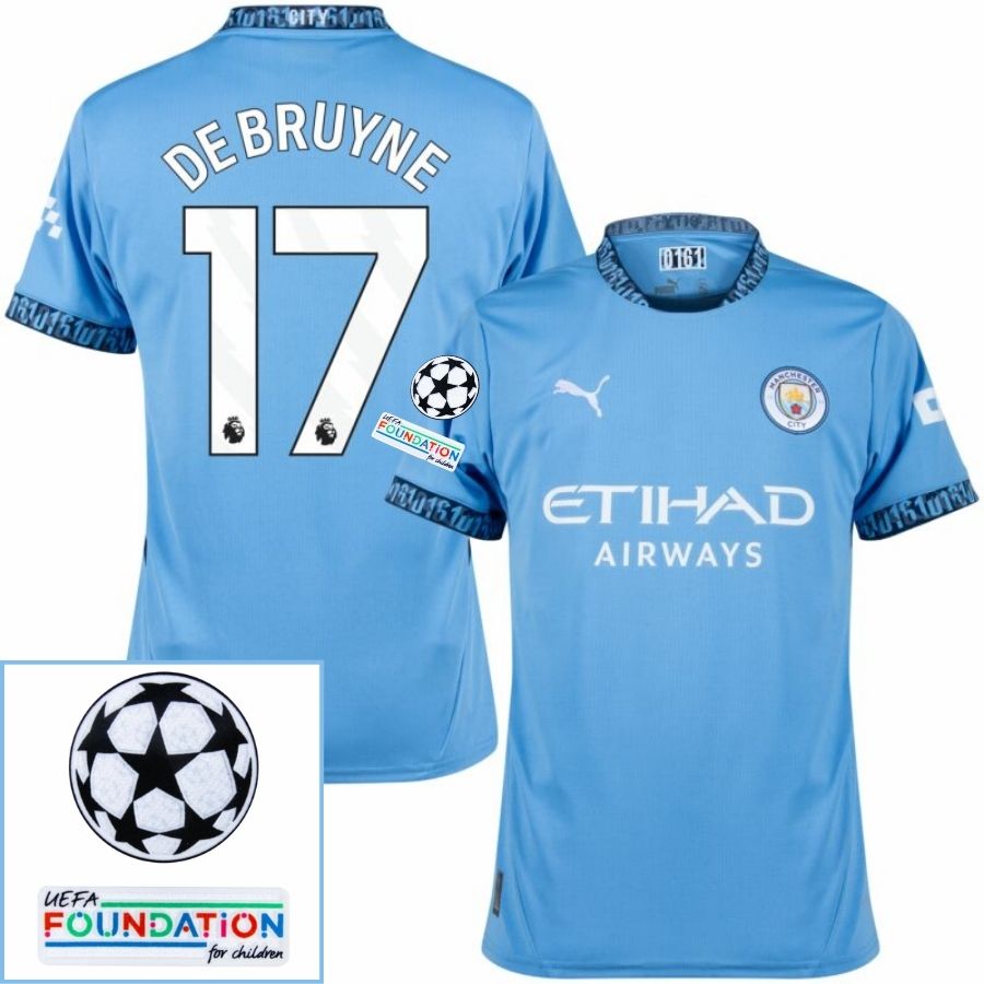 Manchester City Home 2024/25 Patches UCL UEFA Foundation (Official Printing) - Jersey Zone