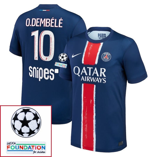 Paris Saint-Germain O.DEMBELE 10 Fan Jersey Home 2024/25 Patches UCL UEFA Foundation (Official Printing)
