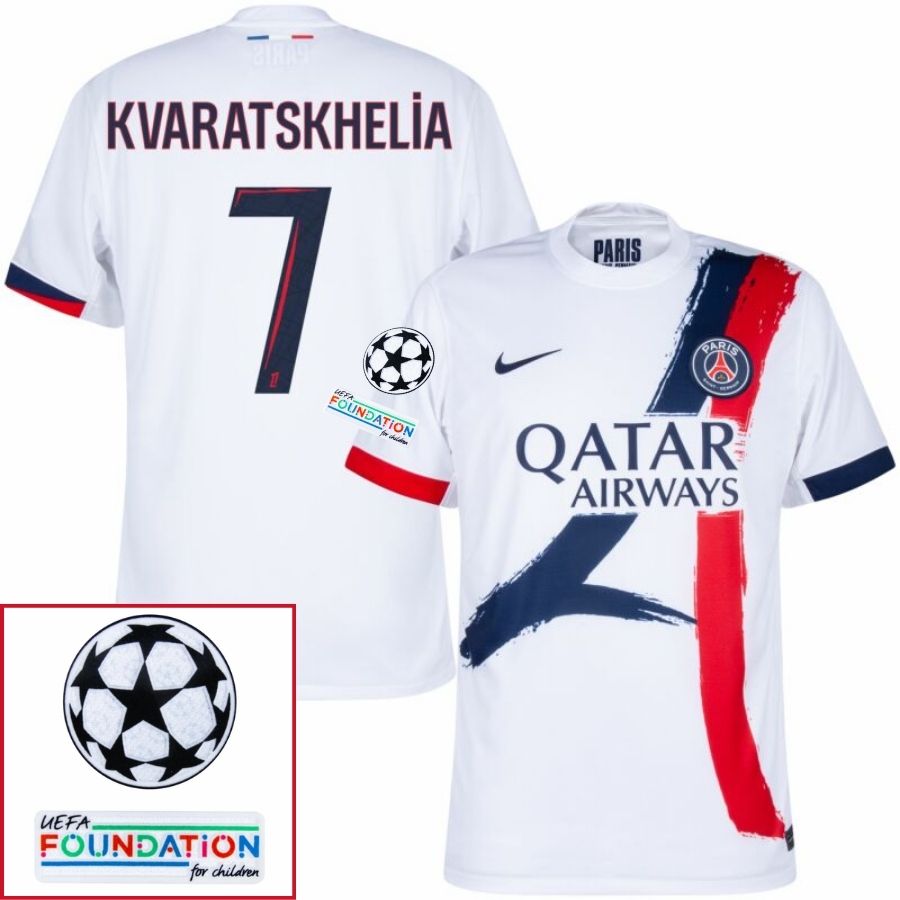 Paris Saint-Germain Kvaratskhelia 7 Fan Jersey Away 2024/25 Patches UCL UEFA Foundation (Official Printing)