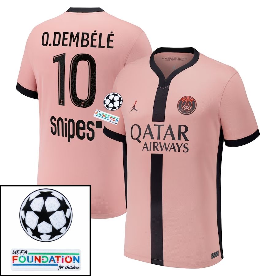 Paris Saint-Germain O.DEMBELE 10 Fan Jersey Third Jordan 2023/24 Patches UCL UEFA Foundation (Official Printing)