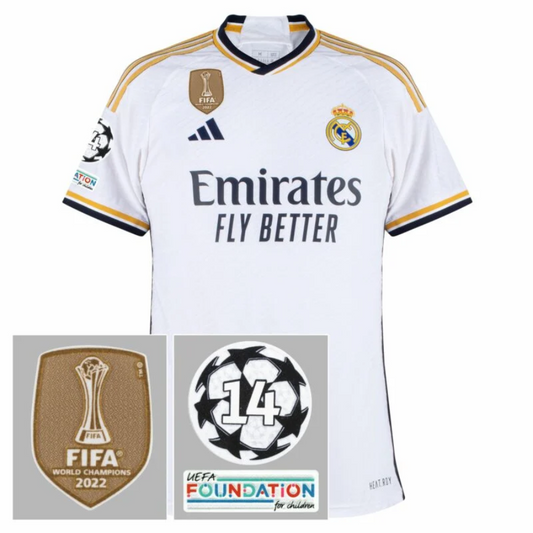 Real Madrid Home Fan Jersey 2023/24 Patch FIFA WCC Patch UCL UEFA Foundation Patches