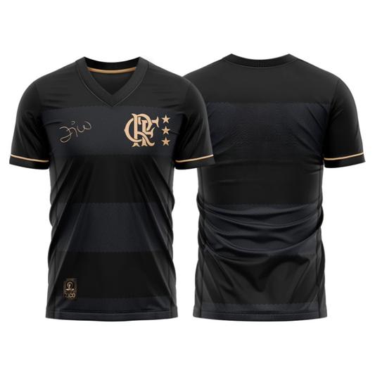 Camisa Flamengo Zico 1981 Preto e Ouro Retrô Masculina