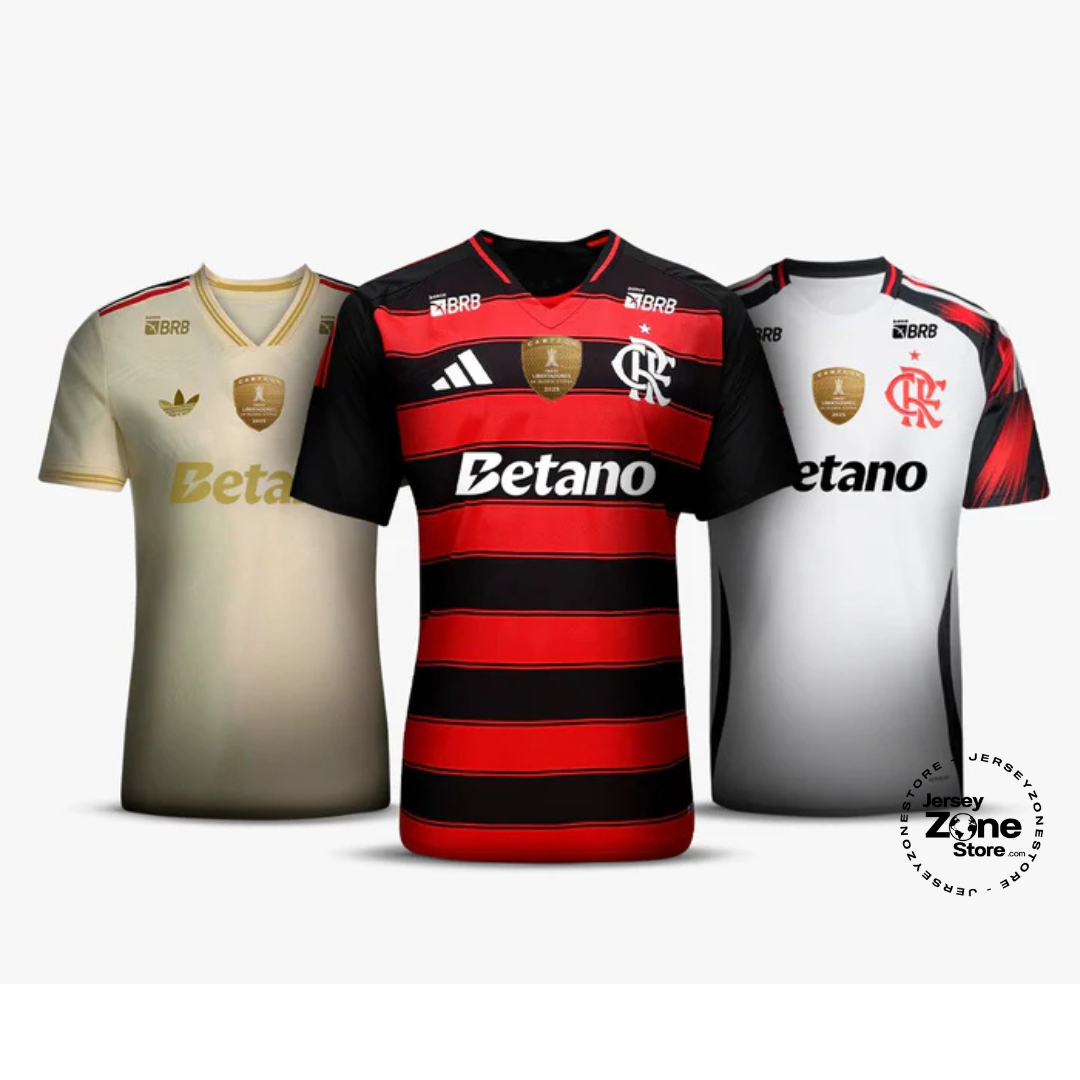 Combo 3 Mantos do Flamengo 2025 - Fan Version Sponsor Betano + patchs Campeao
