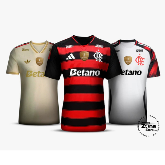 Combo 3 Mantos do Flamengo 2025 - Fan Version Sponsor Betano + patchs Campeao