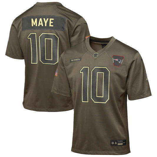 New England Patriots Drake Maye  Olive 2025 Salute to Service Game Jersey NFL
