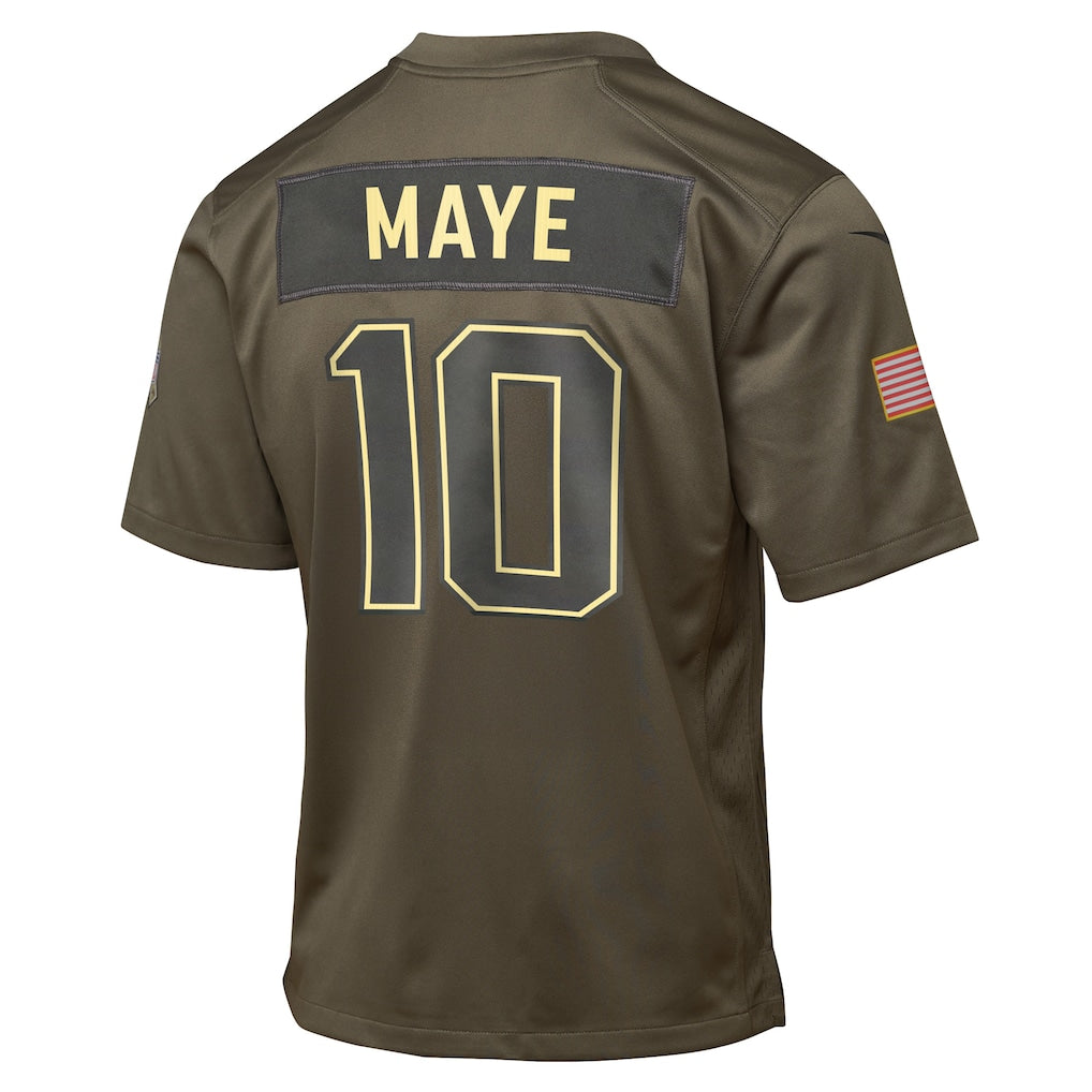 New England Patriots Drake Maye  Olive 2025 Salute to Service Game Jersey NFL