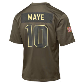 New England Patriots Drake Maye Nike Olive 2025 Salute to Service Game Jersey NFL