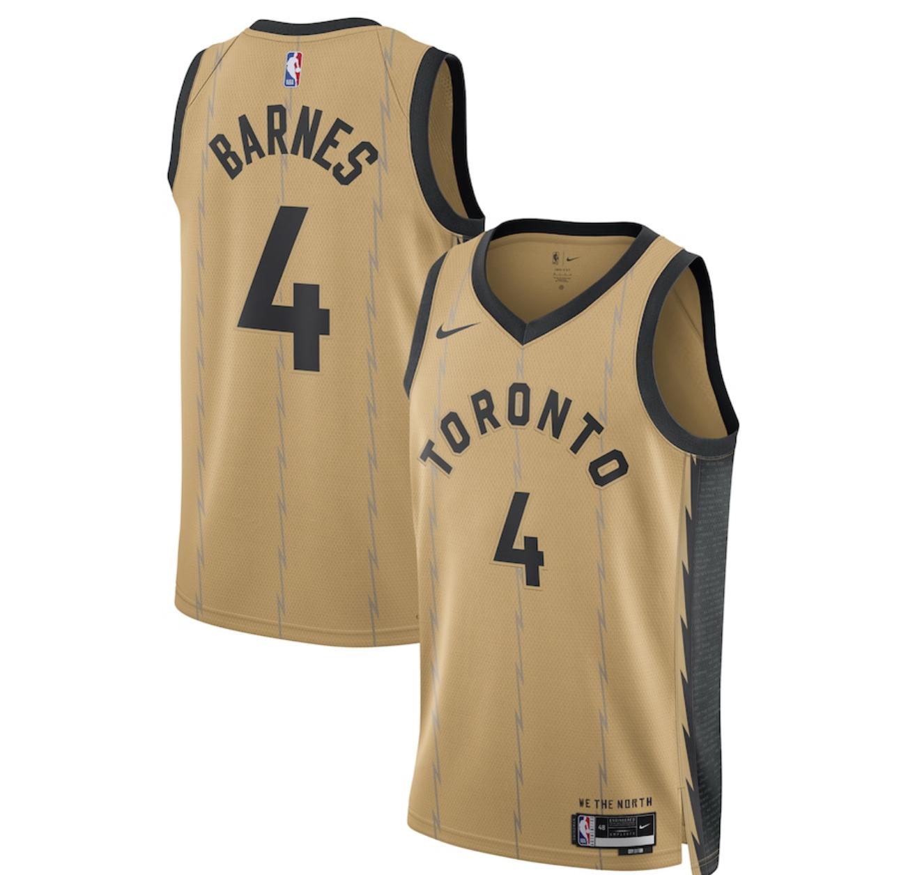 Barnes #4 Toronto Raptors Unisex 23/24 NBA Jersey - Gold - City Edition
