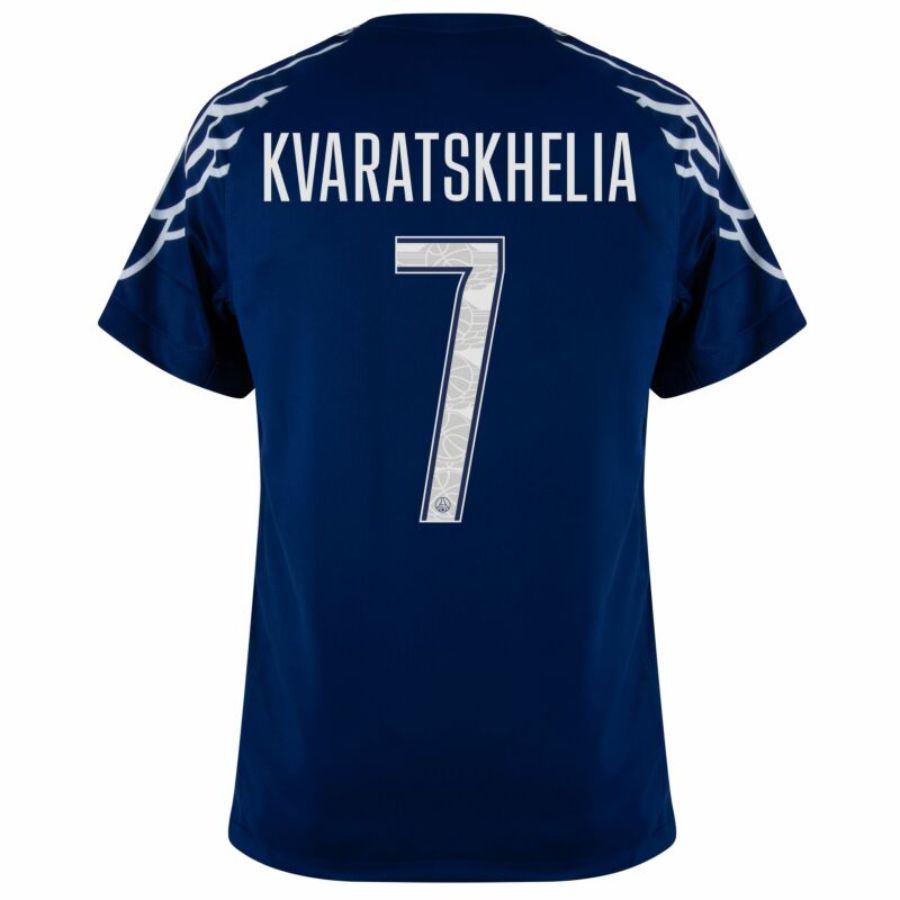 Paris Saint-Germain Kvaratskhelia 7 Fan Jersey Fourth Jordan 2024/25 Patches UCL UEFA Foundation (Official Printing)
