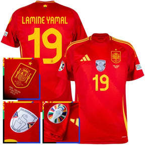 Spain Lamine Yamal 19 Home Fan Jersey 2025/26 Euro 2024 & Foundation Tournament Patches (Official Printing)