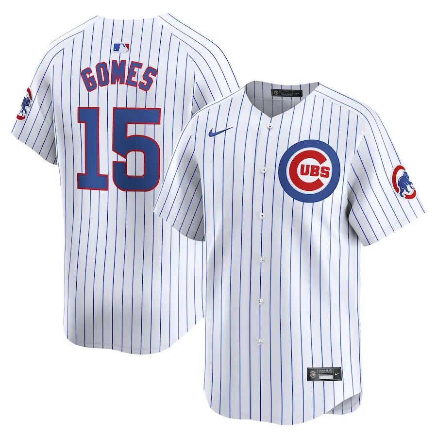 Jersey MLB Chicago Cubs Nike Home Torcedor Masculina Listrada Branca Yan Gomes 15