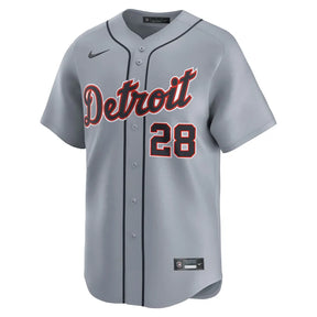 Jersey MLB Detroit Tigers Gray Nike Javier Baez 28 Road Limited Torcedor Masculina Cinza