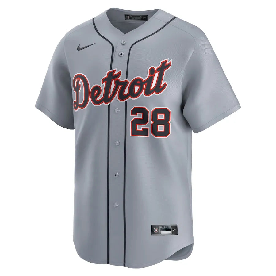 Jersey MLB Detroit Tigers Gray Nike Javier Baez 28 Road Limited Torcedor Masculina Cinza