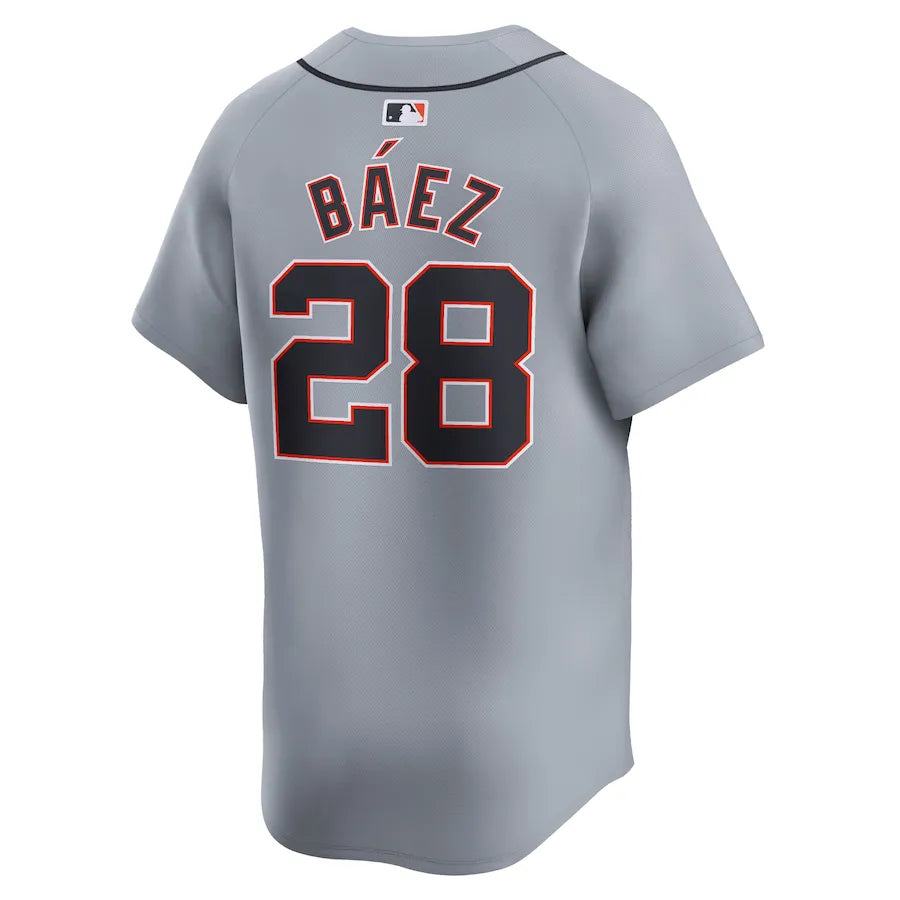 Jersey MLB Detroit Tigers Gray Nike Javier Baez 28 Road Limited Torcedor Masculina Cinza