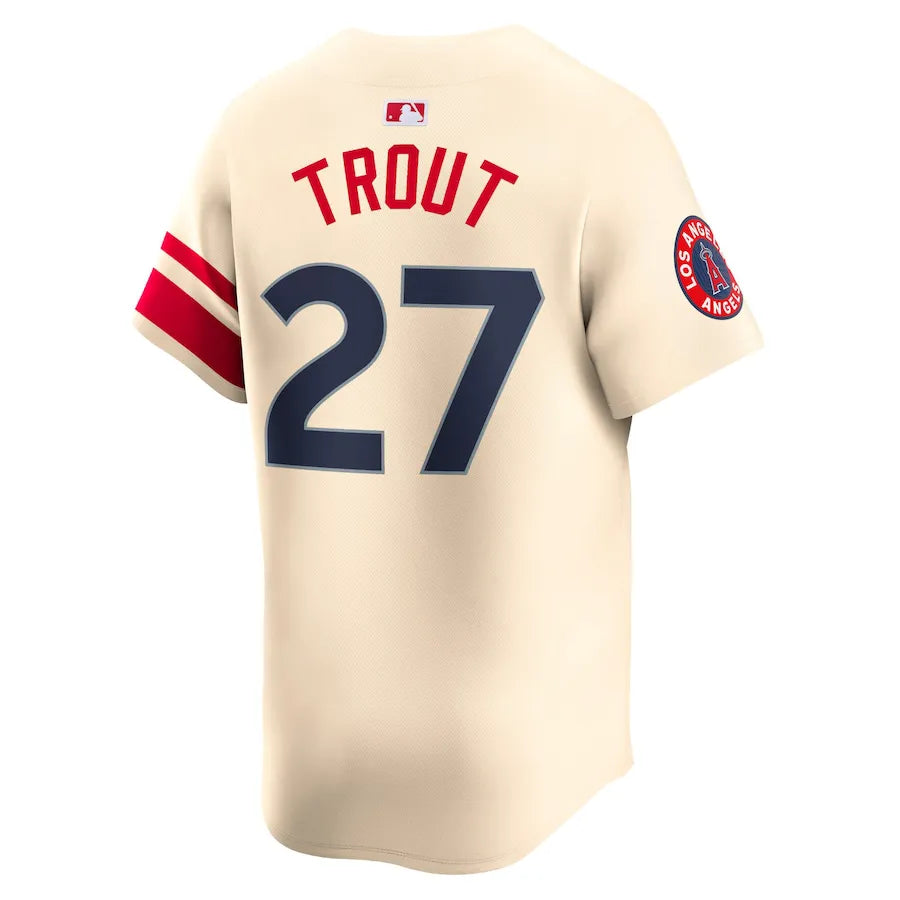 Jersey MLB Los Angeles Angels Nike Cream City Connect Torcedor Masculina Bege Mike Trout 27