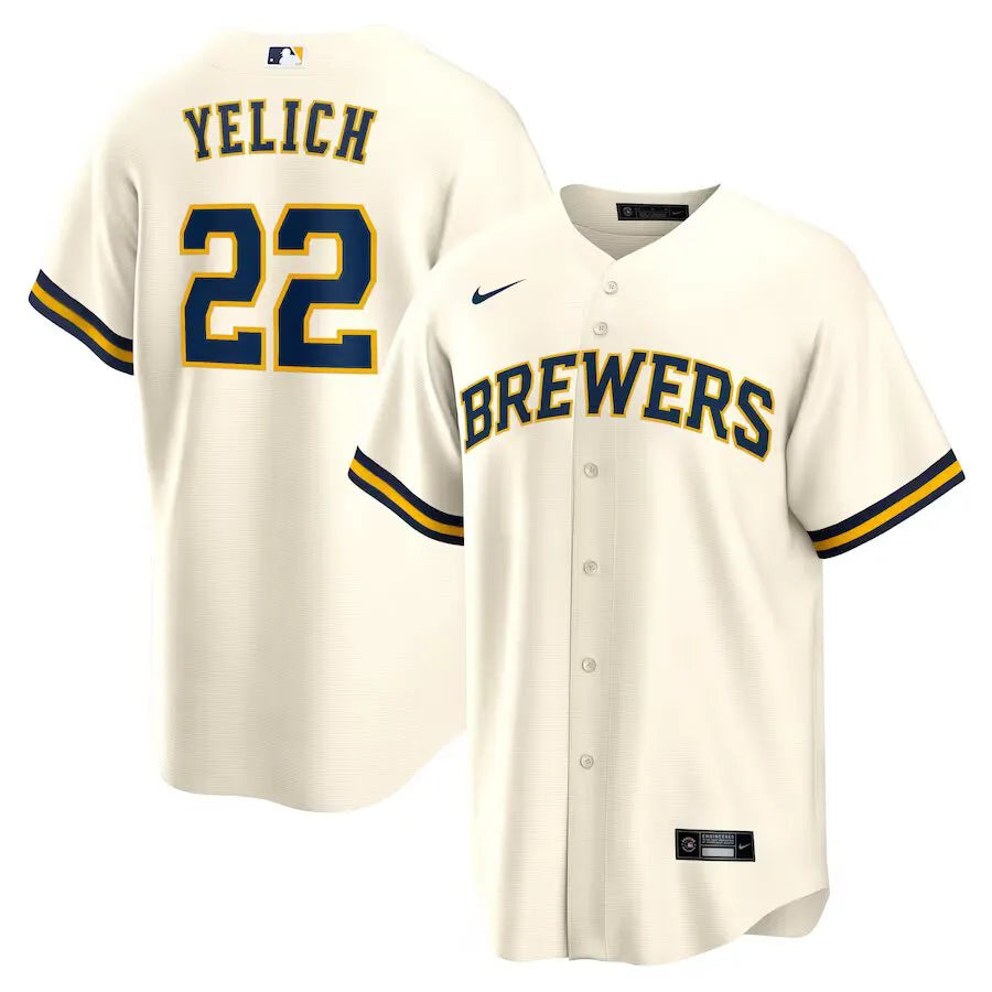 Jersey MLB Milwaukee Brewers Nike Home Torcedor Masculina Bege Christian Yelich 22