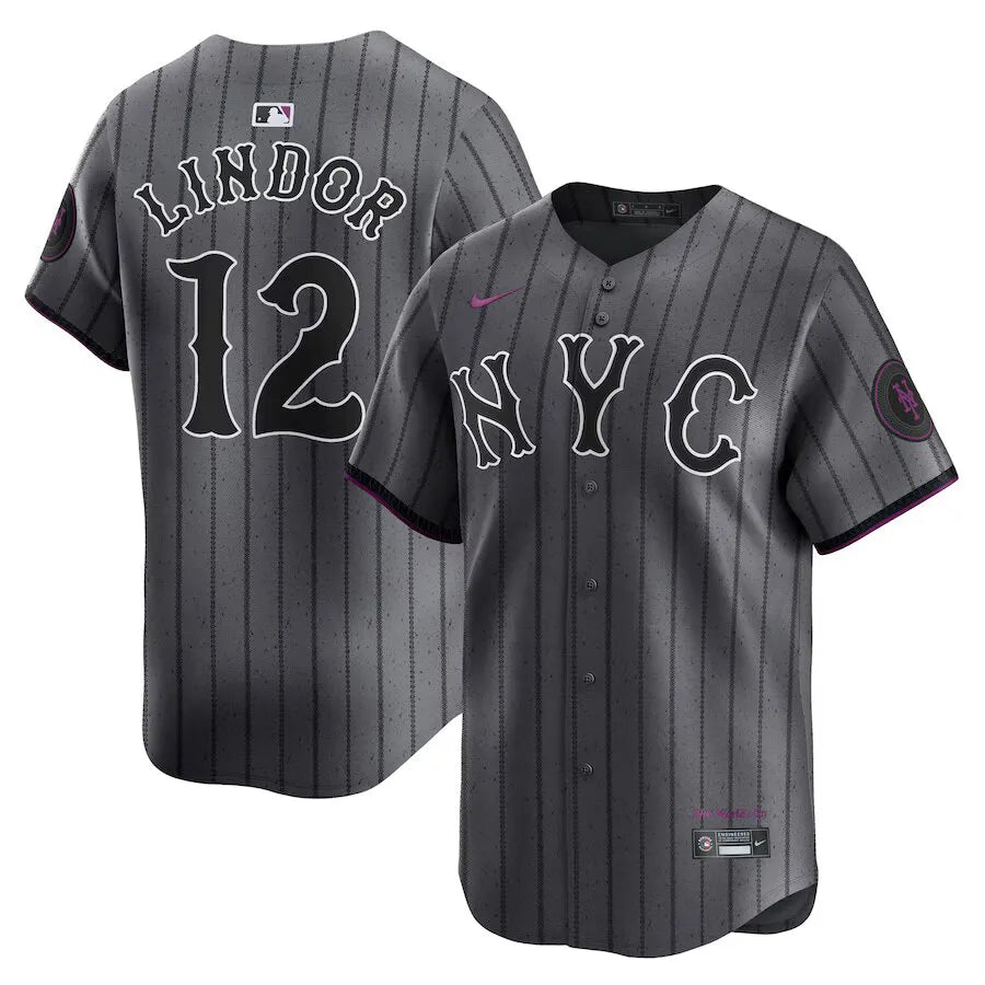 Jersey MLB New York Mets Nike Graphite Torcedor Masculina Francisco Lindor 12 Grafite