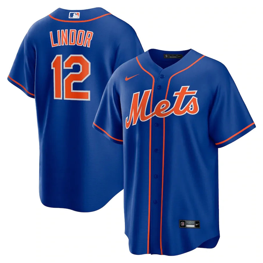 Jersey MLB New York Mets Nike II Torcedor Masculina Azul Francisco Lindor 12