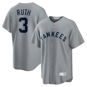 Jersey MLB New York Yankees Nike Away Cooperstown Collection Torcedor Masculina Cinza Babe Ruth 3